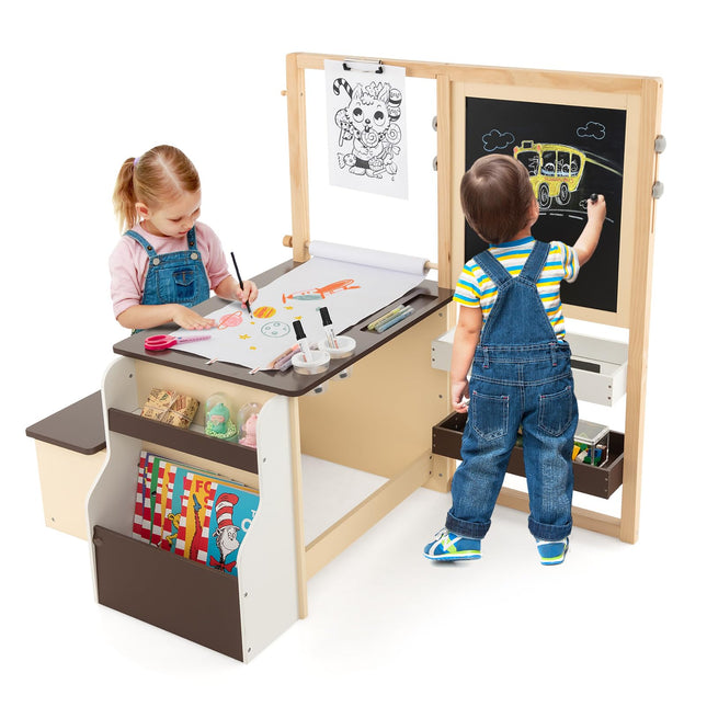 Costzon Easel for Kids, Wooden Art Center with Double-Sided Blackboard & Whiteboard