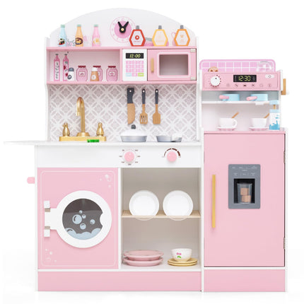 Costzon Kids Kitchen Playset, Wooden Pretend Play Kitchen with Coffee Maker