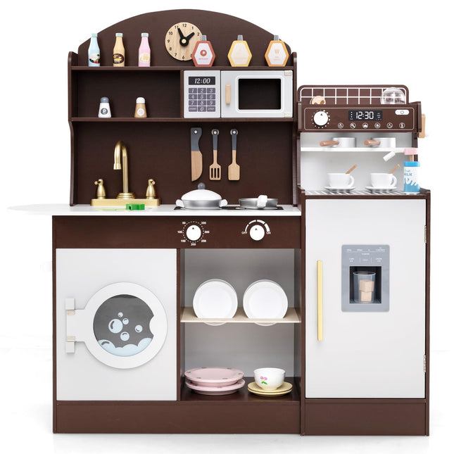 Costzon Kids Kitchen Playset, Wooden Pretend Play Kitchen with Coffee Maker