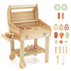 Costzon Kids Grill Playset with Wheels, Wooden Kids BBQ Grill Playset with Play Food（With Wheels）