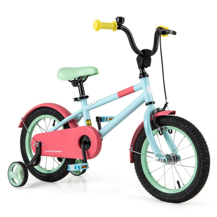 BABY JOY Colorful Macarons Kids Bike, 14 Inch Sporty Children's Bicycle with Training Wheels