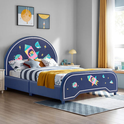Wood Upholstered Twin Bed Platform with Slat Support - Costzon
