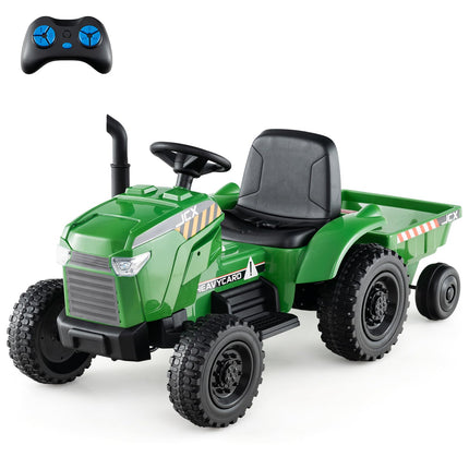 Costzon Ride on Tractor with Trailer, 12V Battery Powered Electric Vehicles with Remote Control