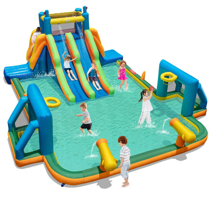 BOUNTECH Inflatable Water Slide, 19x17FT Mega Waterslide Park Dual Long Slides for Racing Fun w/Dual Climbing Wall