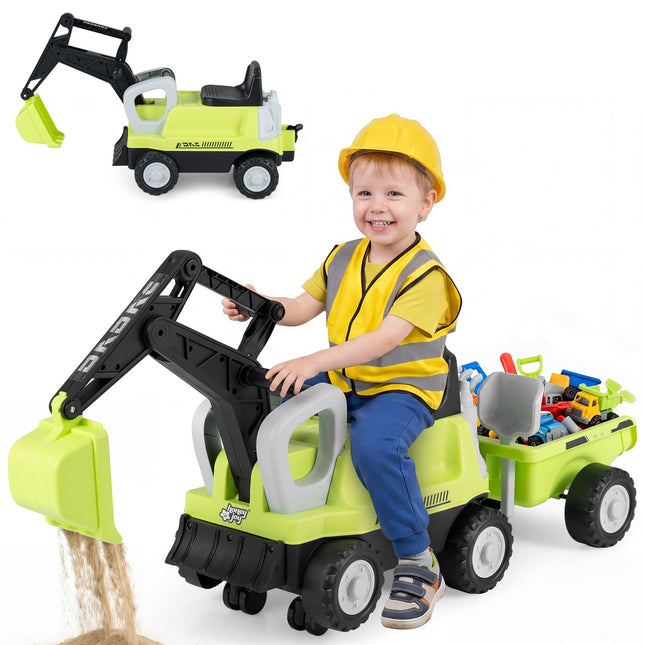 Costzon 2-in-1 Kids Ride on Excavator Tractor with Detachable Trailer