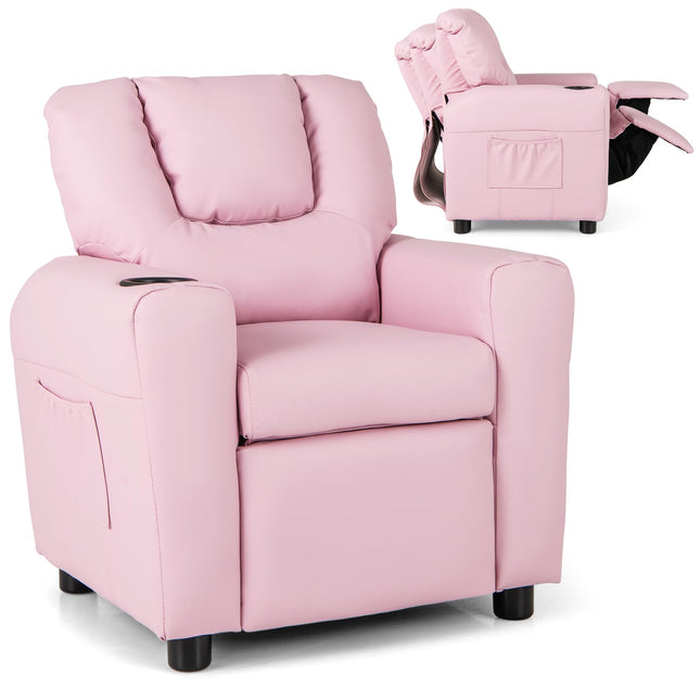 Costzon Kids Recliner Chair with Cup Holder, Toddler Furniture Children Armrest Sofa w/Headrest & Footrest for Girls Boys Baby Bedroom