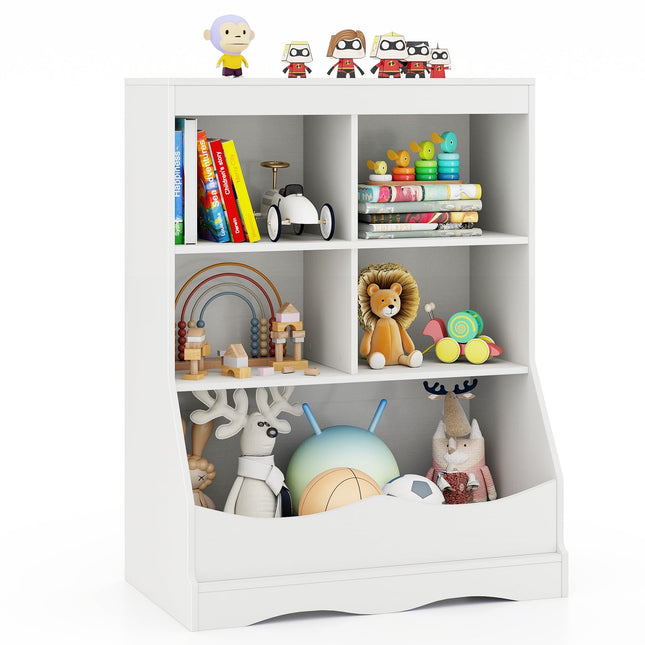 Costzon Toy Storage Organizer, 5-Cubby Kids Bookshelf with Footboard and Anti-Tipping Devices