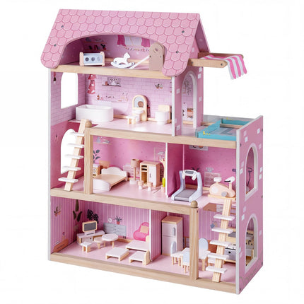 Costzon Wooden Dollhouse Kids DIY Pretend Playhouse