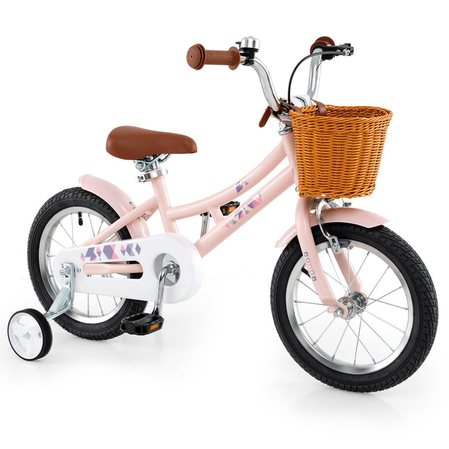 Costzon Kids Bike, 14 Inch Retro Child Bike for 3-5 Years Old with Adjustable Height, Training Wheels