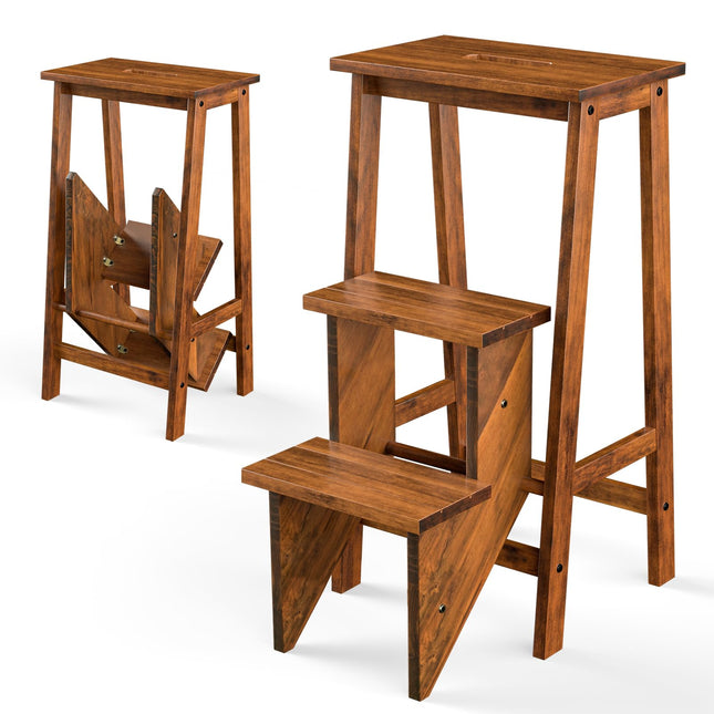 Costzon Folding Step Stool 3 Tier Wood Ladder