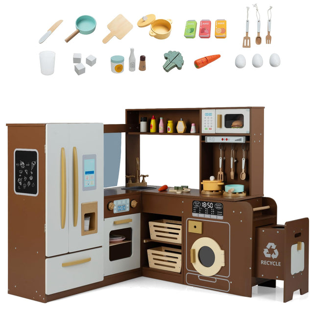 Costzon Corner Kitchen Playset Kitchen Toy Set w/Real Lights & Sounds