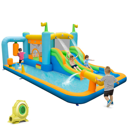 BOUNTECH Inflatable Water Slide, Boxing Themed Water Bounce House with Double Waterslides for Kids Backyard