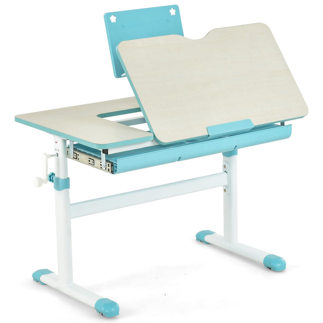 Costzon Kids Desk, Ergonomic Height-Adjustable Children Study Table w/Tiltable Desktop & Book Stand