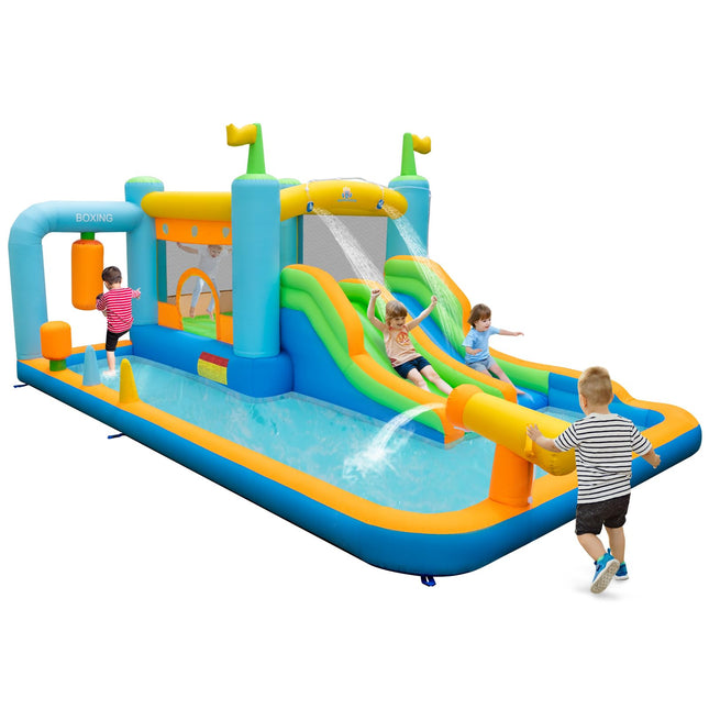 BOUNTECH Inflatable Water Slide, Boxing Themed Water Bounce House with Double Waterslides for Kids Backyard