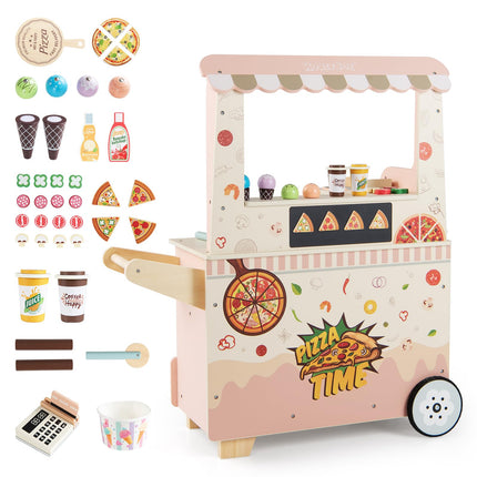 Costzon Wooden Pizza Food Truck Kids Pretend Play Snack Shop Playset