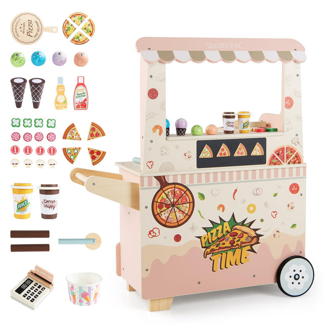 Costzon Wooden Pizza Food Truck Kids Pretend Play Snack Shop Playset