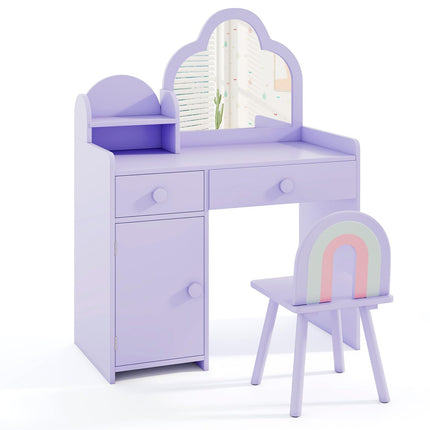 Costzon Kids Vanity, 2 in 1 Girls Vanity Set with Mirror