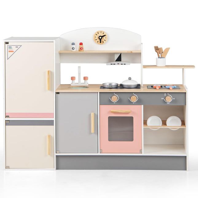Costzon Kids Kitchen Playset, Pretend Play Kitchen, Wooden Toy Kitchen Set for Toddlers