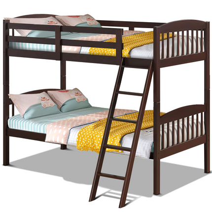 Costzon Twin Over Twin Bunk Beds, Convertible Into Two Individual Solid Rubberwood Beds
