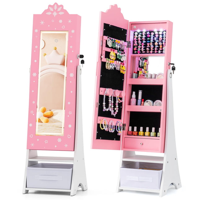 Costzon Children Dress Up Mirror Jewelry Cabinet for Little Girls