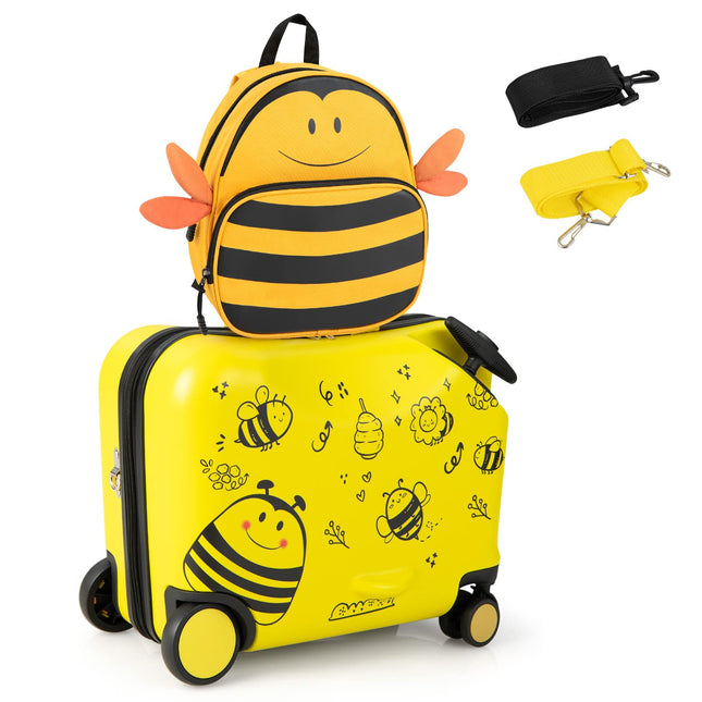 Costzon 2PC Kids Luggage Set, 3 in 1 Toddler 18" Ride-on & Carry-on Hardshell Suitcase with Wheels