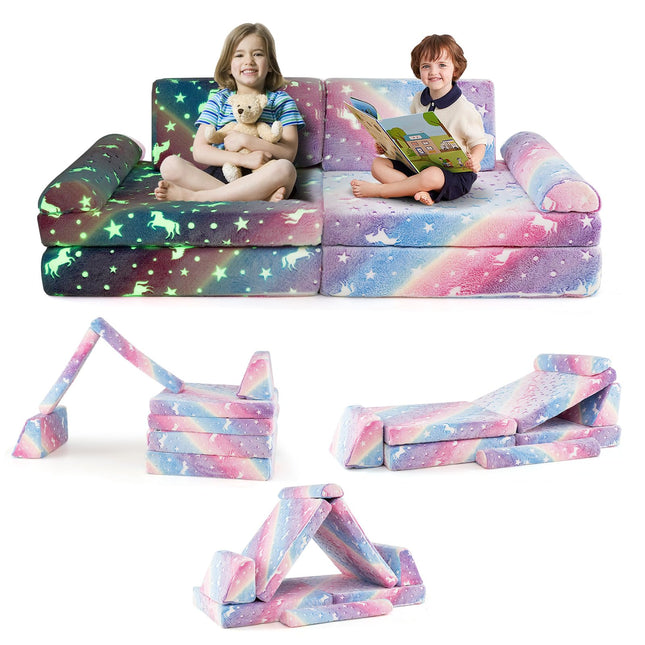 Costzon 8 Pcs Modular Glow in The Dark Toddler Sectional Sofa with Handles