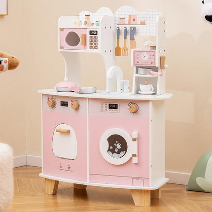 Costzon Play Kitchen, Wooden Toy Kitchen Set with Coffee Maker Playset