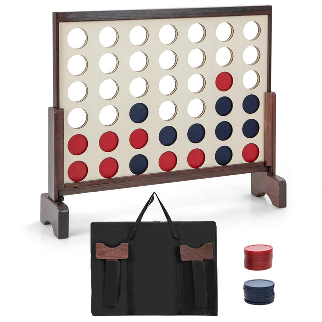 Costzon Giant 4-in-a-Row Game Set, Wooden Jumbo 4-to-Score Game with 42 PCS Chips & 600D Oxford Fabric Carrying Bag