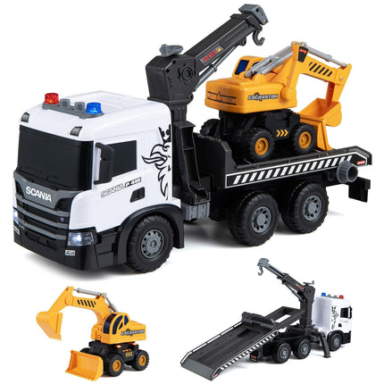 Costzon Licensed Scania Tow Truck Toy & Excavator with Sounds & Lights(Rescue+Excavator)
