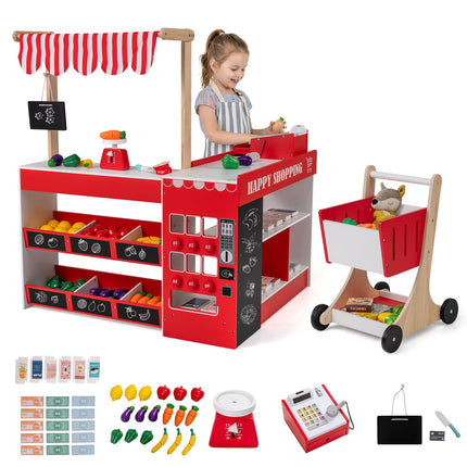 Costzon Kids Grocery Store Playset Wooden Play Store