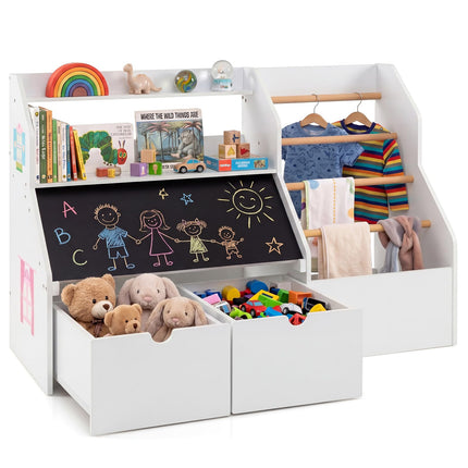 Costzon Toy Storage Organizer | Wooden Kids Bookshelf w/Flip-up Blackboard
