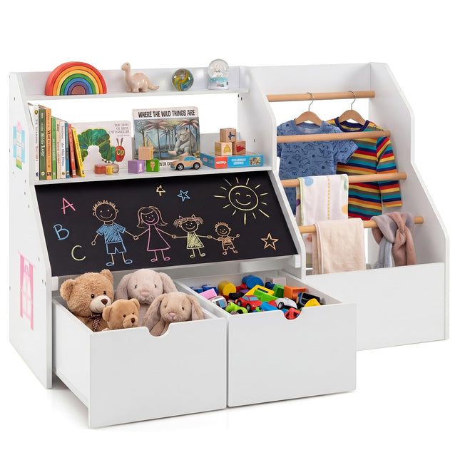 Costzon Toy Storage Organizer | Wooden Kids Bookshelf w/Flip-up Blackboard