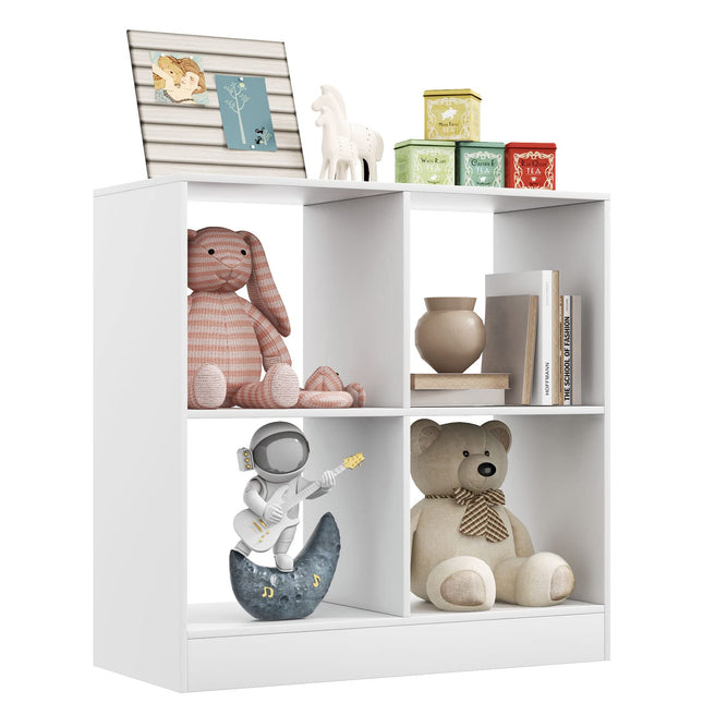 Costzon Toy Organizers and Storage, Wooden White 4-Cube Kids Bookcase for Books Toys Display Organization
