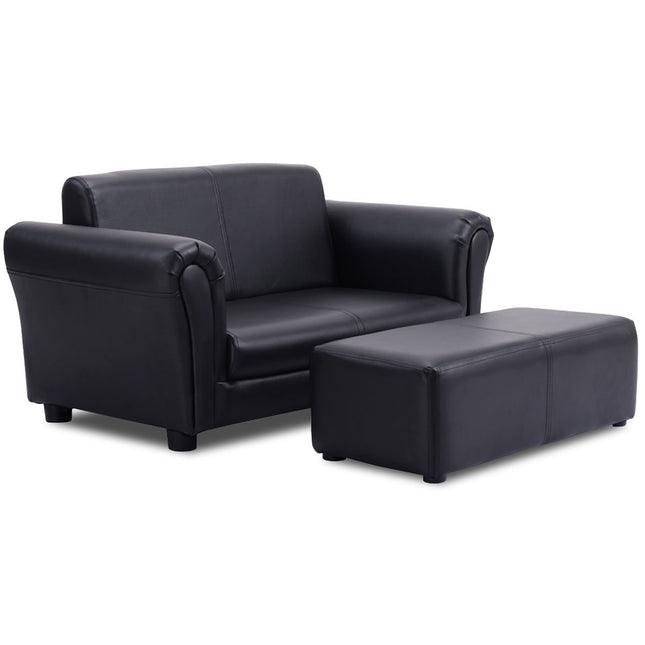 Costzon Toddler Couch with Footstool 2 in 1 Double Seat Children's Sofa