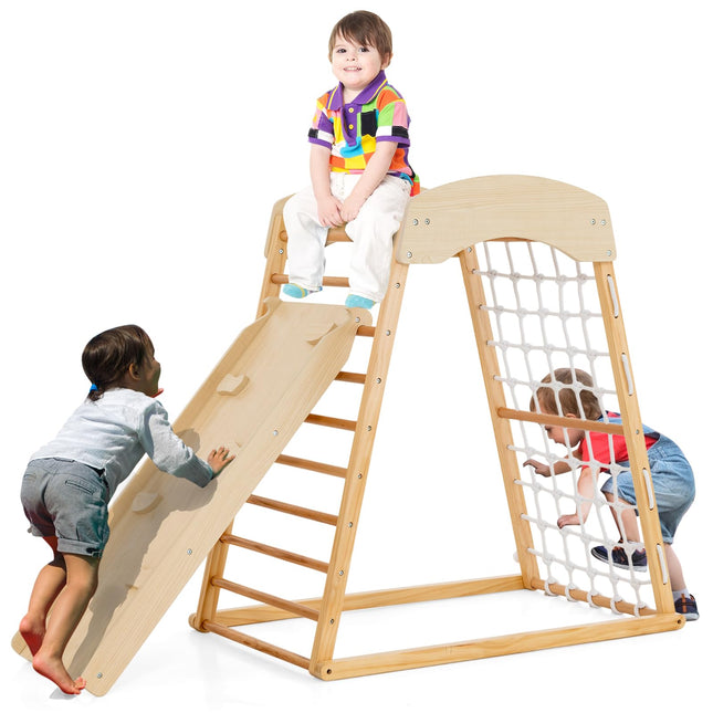 Costzon 6-in-1 Indoor Jungle Gym, Montessori Climbing Toys for Toddlers with Double-Sided Ramp