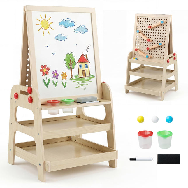 Costzon 2-in-1 Easel w/Magnetic Whiteboard & Marble Run Game for Kids
