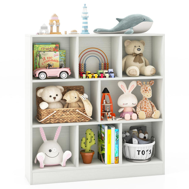 Costzon 7-Section Bookcase for Kids, Wooden Toy Storage Organizer for Books Toys