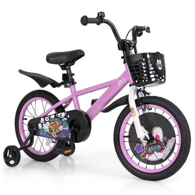 Costzon Kids Bike, 16 Inch Child Bike for 3-8 Years Old with Adjustable Height, Training Wheels, Storage Basket
