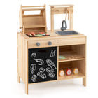 Costzon Kids Grill Playset with Chalkboard, Wooden Kids BBQ Grill Playset with Play Food（With Blackboard）