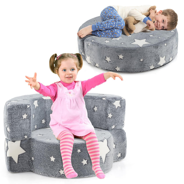 Costzon Kids Couch, 2 in 1 Convertible Glow in The Dark Sofa for Toddlers with 8-inch Sitting Cushion