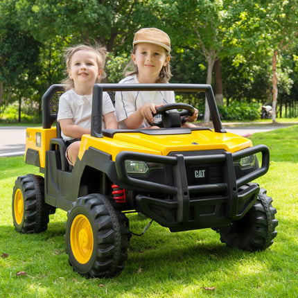 24V Ride On Dump Truck Licensed Caterpillar 2-Seater Kids Car with Remote Control