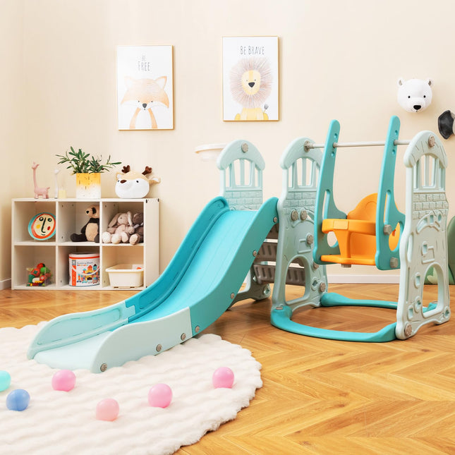 Costzon 4 in 1 Toddler Slide and Swing Set, Castle Indoor Outdoor Baby Swing with Slide