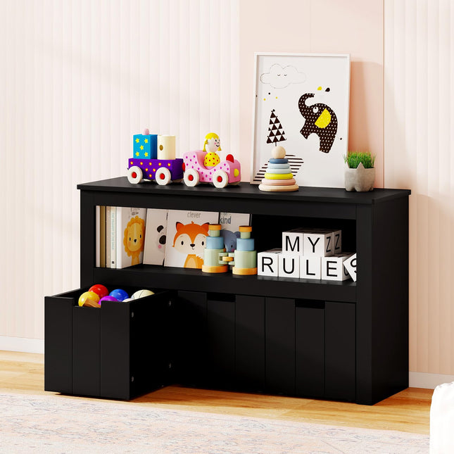 2-Tier Kids Bookshelf with 3 Movable Drawers and Open Shelf
