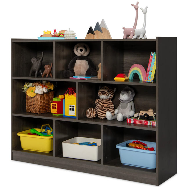 Costzon Kids Toy Organizers and Storage, Wooden 3 Tier Bookshelf with 8 Compartment Cubes to Organize Books