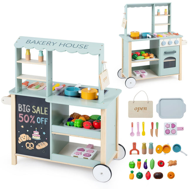 Costzon Play Kitchen for Kids | Rolling Chef Grocery Store Pretend Play Set for Girls Boys 3+