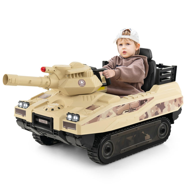 Costzon Kids Ride On Tank, 12V 12AH Battery Powered Toy Tank w/Rubber Tracks