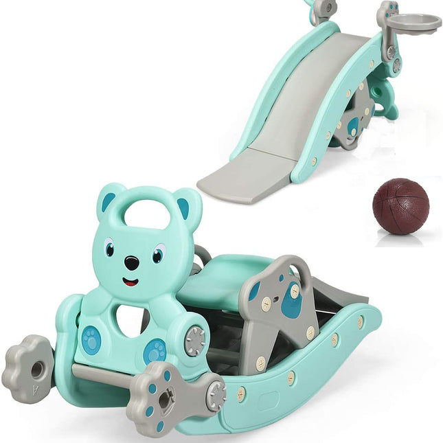 Costzon 5 in 1 Toddler Slide Rocking Toy, Slide for Kids with Detachable Stool, Foldable Climber Playground Slide