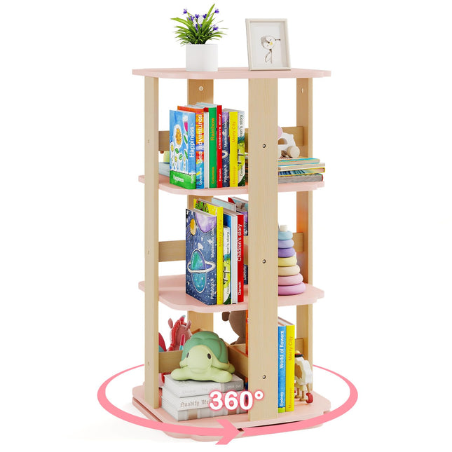 Costzon Kids Rotating Bookshelf 360° Spinning 3-Tier Corner Bookshelf(Pink classic)