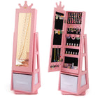 Costzon Kids Jewelry Armoire, 360° Swivel Jewelry Cabinet with Full Length Mirror