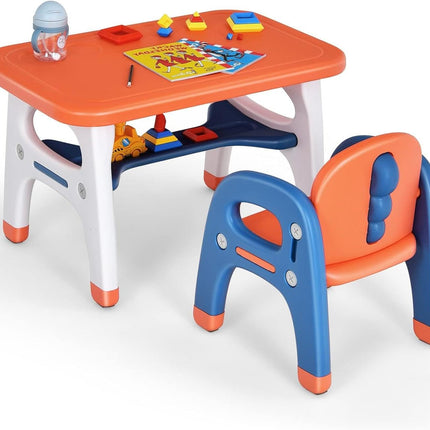 Costzon Kids Table and Chair Set w/Montessori Toys, Kids Activity Table w/Storage Shelf